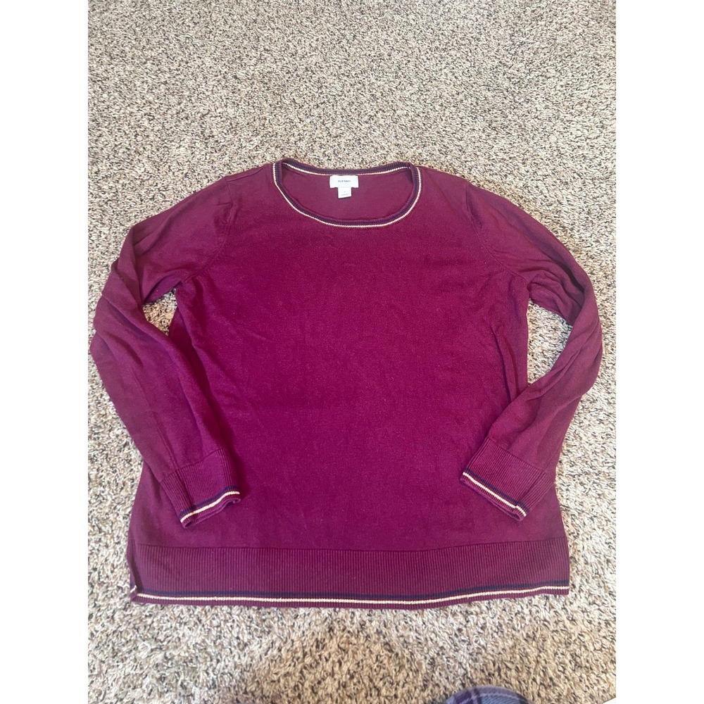 Oldโ Navy Womens Burgundy Long Sleeve Crew Neck Sweater Size L Ribbed Trim